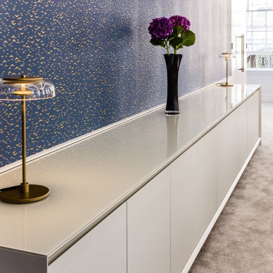15 MJ Hudson - beautiful wall coverings - bespoke credenza - workplace high quality fit out