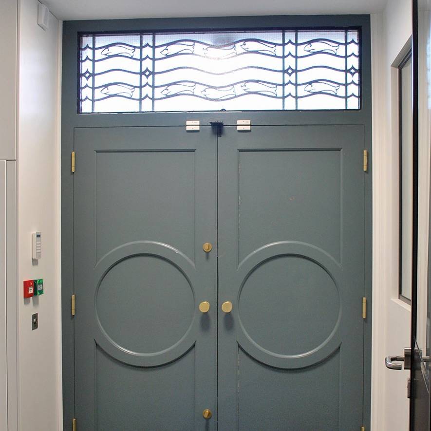 01 Hush - Completed office design & build. Renovation of existing front entrance historical timber door