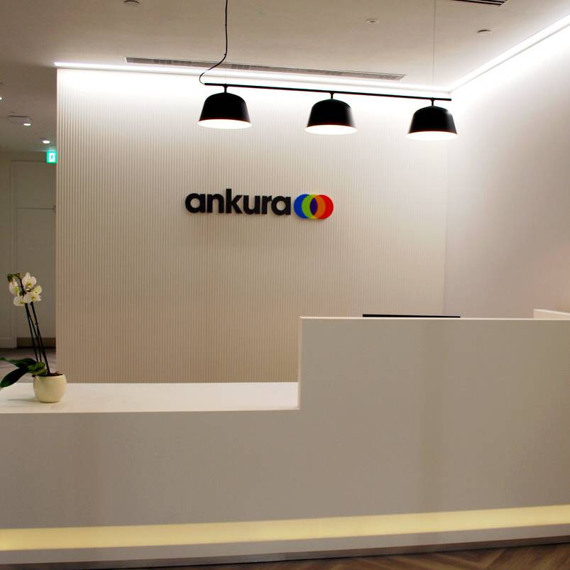 02 Ankura - bespoke reception desk and parquet floor finish - high quality design & build