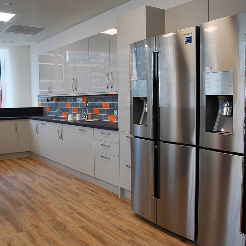 12 Augusta Ventures - design & build - office bespoke tea point with large American fridges