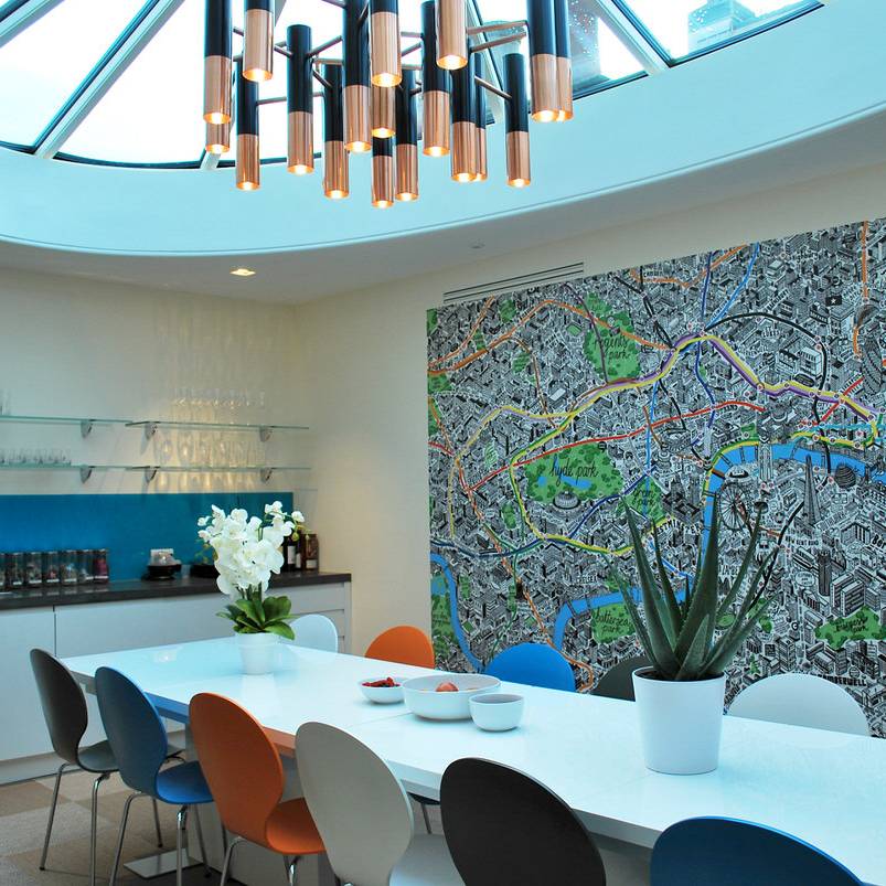 13 Melqart Asset Management - Tea Point with Large London Map Mural - in the workplace