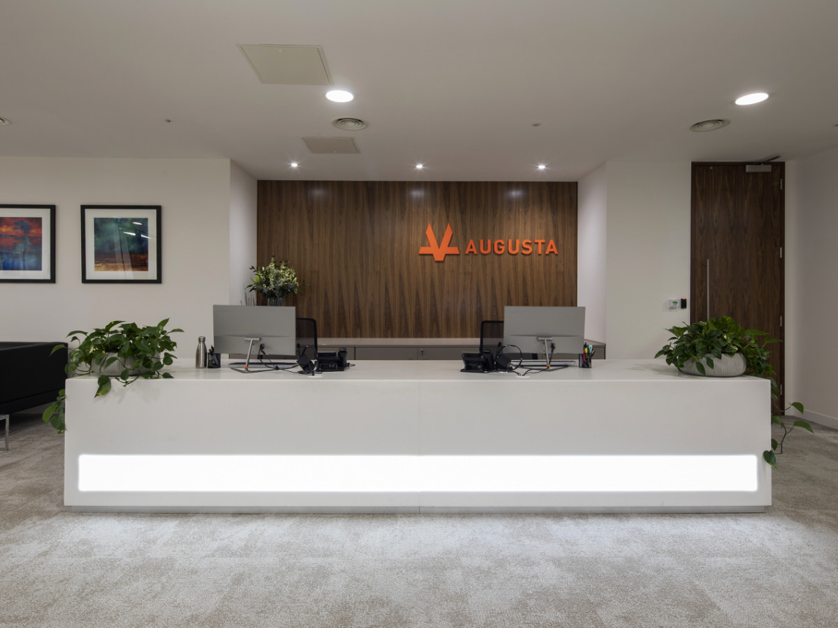 augusta ventures-index image - large reception desk - workplace high quality fit out