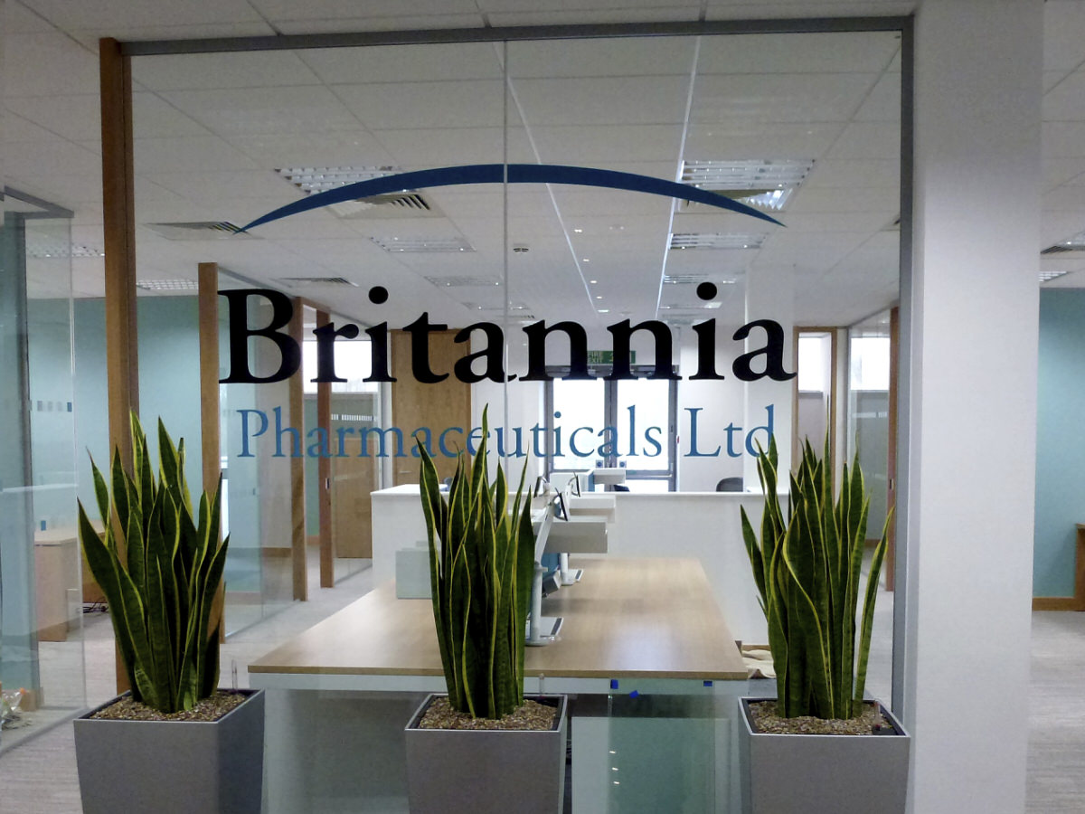 britannia-index image - client company signage on glass manifestation - office fit out