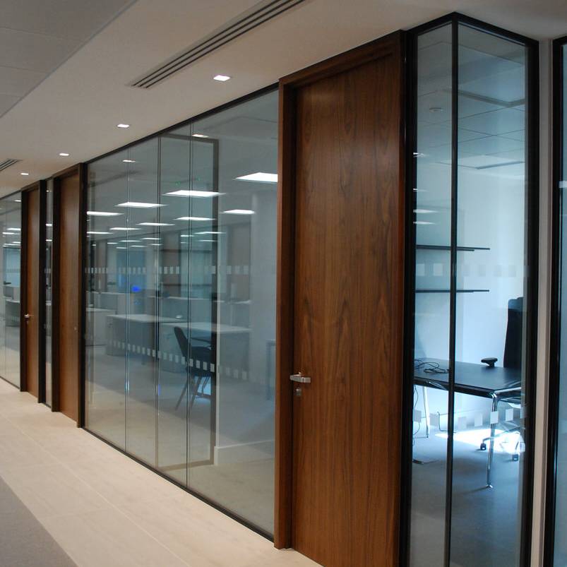 14 CDR - slimline double glazed partition system - walnut veneer doors - design & build in the workplace